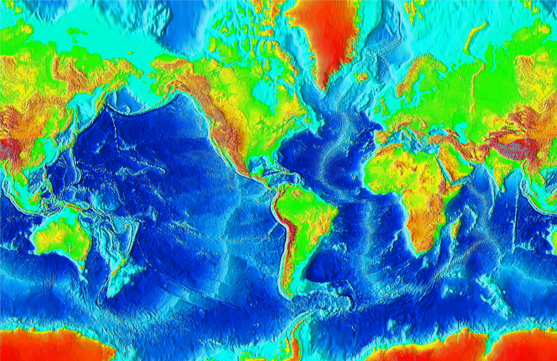 Elevation map of world